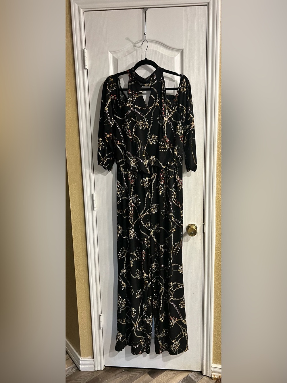 Black Floral Print Jumpsuit with Cutout Neckline